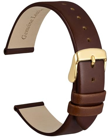 WOCCI 18mm Elegante Cinturino per Orologio con Fibbia Oro (Caramello Marrone)