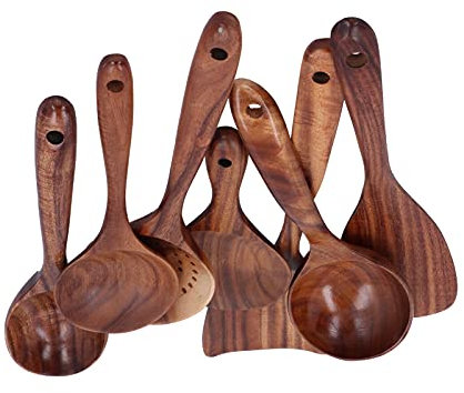 Espátula de madera, delicado juego de herramientas de cocina de forma exquisita con mango largo para utensilios de cocina, herramienta de cocina para uso en el hogar con sartén antiadherente