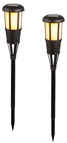 zeitzone Solar Gartenfackel LED Gartenleuchte 2 Stück Schwarz Solarleuchte Flackernd 61cm