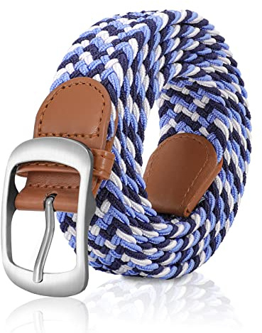 XZQTIVE Stoffgürtel Stretchgürtel Elastik Flechtgürtel Geflochtener Elastischer Dehnbarer Gürtel für Damen und Herren, blau weiß hellblau, M 74cm-84cm(100cm)