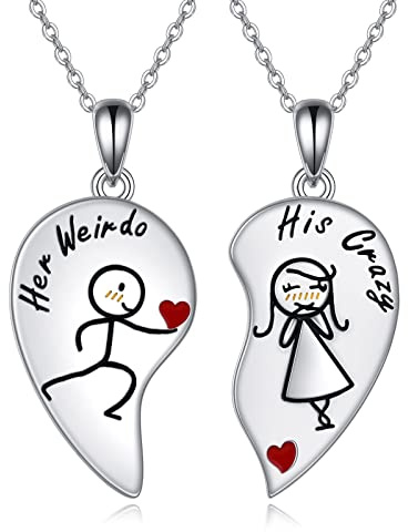 POPLYKE Paar Halskette für Ihn und Sie Sterling Silber Liebe Matching Herz Anhänger Valentinstag Geschenke für Frauen