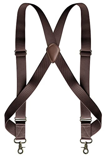 LazarsSpace Under Clothing Suspenders for Men X -Back with 2 Side Swivel Hooks and 1.5 Inch Wide Adjustable Strap Brown