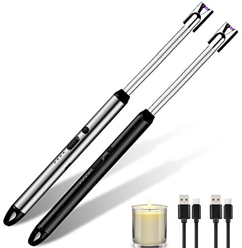 Accendino Elettrico, Accendigas USB Ricaricabile 2 pcs, Accendigas Elettrico Cucina Accendino Lungo per Candele leggere Stufe a gas Barbecue da campeggio,Collo Lungo Girevole a 360°