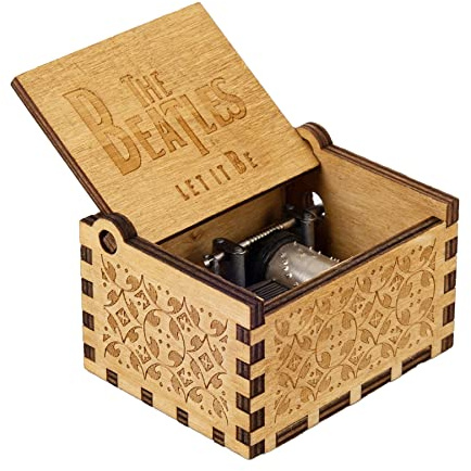AUEAR, Let It Be Wooden Music Box Hand Crank Laser Engraved Vintage Musical Small Unique Gift for Birthday Wedding Christmas Valentines Day (Style E)