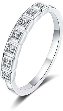 Aotiwe Ring Schmuck Damen, Freundschaftsringe Beste Freundin Prinzessin Quadrat Form Silber mit 0.56Ct Weiß Moissanit 925 Silber Größe 60 (19.1)