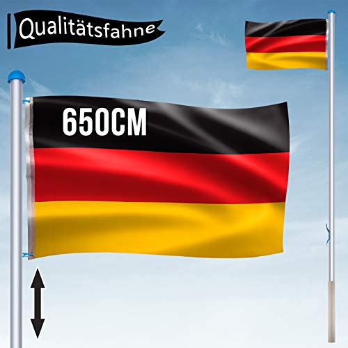 JOIEYOU flaggstång 6,5 m stabil, flaggstång Tyskland flagga 80 x 150 cm, aluminiumflaggstång justerbar höjd med jordhylsa