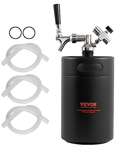 VEVOR Mini Spillatore di Birra Portatile Capacità 5L con Rubinetto, Mini Fusto Nero per Birra Artigianale Portatile Pressione Regolabile 0~30PSI da Campeggio Festa Evento Carnevale, Spillatore Birra