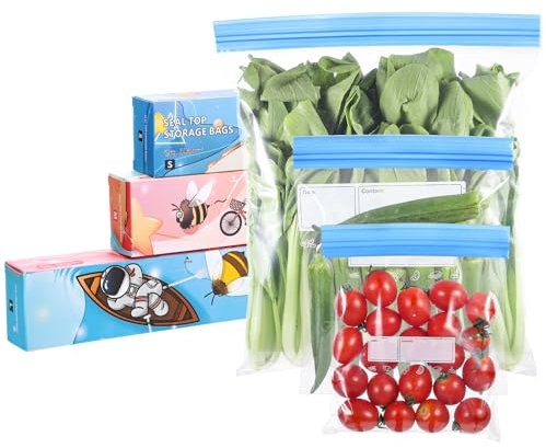 70 Pcs Freezer Bags, Reusable Zip Lock Bag Sandwich Bags, BPA Free Ziplock Bag Food for Fruits, Meat, Grains, Vegetables, Candies, Food Storage (3 Sizes)