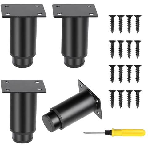 DBREAKS 4 Stück Möbelfüße, 8-12cm Verstellbare Möbelfüße, Schwarz Metallfüße, Tischbeine mit Schrauben, Möbelbeine&Schrankfüße für Couchtische,Schränke, Sofa,Nachttisch,TV-Schränke, Schubladen