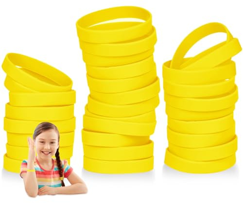 THXIY 7'' Braccialetti in silicone per bambini adolescenti, 50 pezzi braccialetti di gomma, cinturini da polso in gomma sportivi per eventi giallo