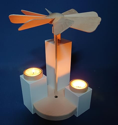 Teelicht Pyramide 27cm zum selbst bestücken, modern - Handwerkskunst aus dem Erzgebirge (weiß)