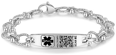 Theluckytag Medizinisches Notfall-Halsband für Damen und Herren – 48,3 cm medizinisches Halsband mit eingraviertem QR-Code, medizinische ID-Halskette – mehr Platz, individuelle
