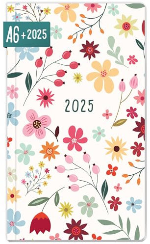 Häfft® Monatskalender 2025 A6+ Slim Wild Flower 1 Monat auf 2 Seiten, Monatsplaner klein, Taschenkalender mit Jahres- & Ferienübersicht - nachhaltig & klimafreundlich