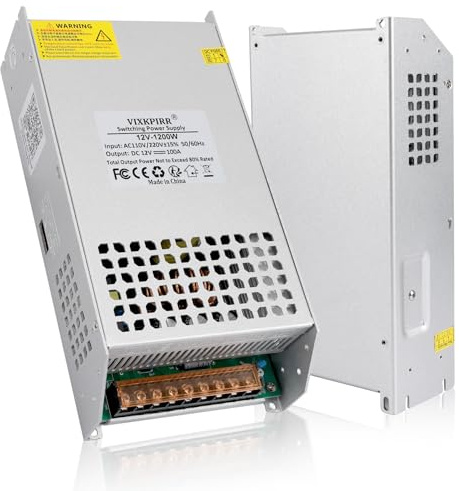 VIXKPIRR DC 12V 100A 1200W Alimentation Transformateur 220V CA à 12V CC Convertisseur 100A 1200W Alimentation pour 12V Moteur Pompe 3D Imprimeur CCTV Radio