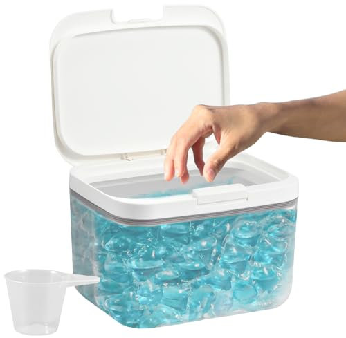 Almacenamiento automático de detergente para ropa sucia, contenedor de almacenamiento de cápsulas de lavandería de gran capacidad de 2.8 L con medidora sellada, soporte para cápsulas de lavado,