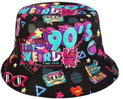 MILAKOO 90-tals hinkhatt för män kvinnor rolig retro party hatt vintage tryck fiskarhatt unisex vändbar bärbar hatt för disco hip hop utomhus