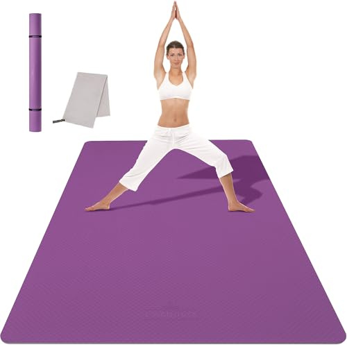 CAMBIVO XXL Yogamatte 183 x 122 cm, extra breite Fitnessmatte aus TPE, 6/8/10/12 mm Dicke rutschfeste Gymnastikmatte mit Tragetasche, gepolstert & gelenkschonend für Yoga, Pilates, Workout, Gym