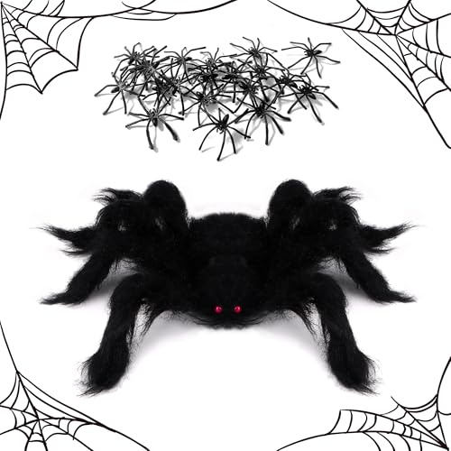 HO-SFSM 3 Stück Haarige Spinne, Halloween Spinne, Groß Gruselige Spinnen mit 20 Kleine Spinne für Halloween, Karneval oder Mottoparty, gruselige Partydeko, Schwarz