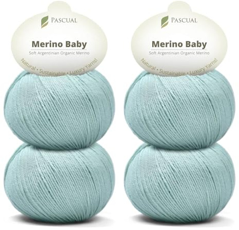 PASCUALI Merino Baby|Strickwolle aus 100% Schurwolle aus Merino, Merinowolle zum Stricken und Häkeln, SET: 4 Knäuel - 200 g, Farbe: Horizont 315