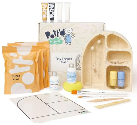 Pott'd Mini-Töpfer-Sets | Lufttrocknendes Töpferset für Erwachsene | Mit Farben, Töpferwerkzeugen und lufttrocknendem Ton ganz ohne brennen | KOSTENLOSE Online-Anleitung | Perfekt für Anfänger
