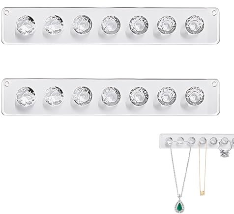 confezione da 2 Porta collane in acrilico trasparente da parete appendini per collana da appendere all'organizzatore di gioielli con 14 ganci a forma di diamante,porta collana, porta gioielli