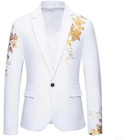 SPORTARC Elegant Paisley Floral Blazer for Men, Gold Bronzing, Business Wedding Suit Jacket (M White)