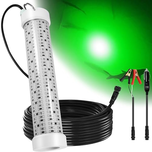 Goldlife 200W Green Underwater Fishing Light, 50ft Cable丨12V LED Power Clamp/Cigarette Lighter丨IP69K Submersible Attractants Light丨for Docks/Boats/Kayaks丨for Fresh & Salt Water Fishing