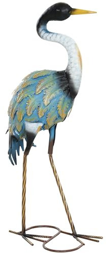 Outsunny Statue Jardin Exterieur, Sculpture de héron en métal, décoration de Jardin Exterieur 63 cm, pour étang, Patio, terrasse, pelouse, Multicolore