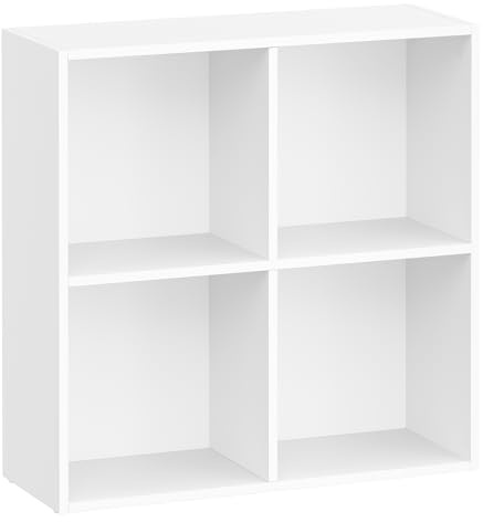 VASAGLE Custos Kollektion - Bücherschrank, Bücherregal, mit 4 Fächern, Büroregal, Würfelregal, Standregal, für Wohnzimmer, Schlafzimmer, Büro, Kinderzimmer, weiß LBC476W01