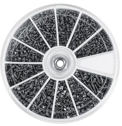 TICFOX Mini Viti e Dadi Kit di Assortimento, Bulloni Assortimento in Acciaio Inox, 600 pezzi 12 tipi M1 M1.2 M1.4 M1.6 set di mini viti in acciaio inox per Occhiali e Orologi Riparare
