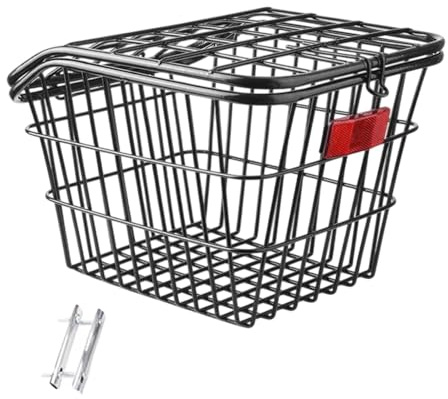 Fenteer Rear Bicycle Basket Bicycle Cargo Rack with Lid Cover Iron Elegant Biking Rack Children Adults for Riding Accessory Road Bike