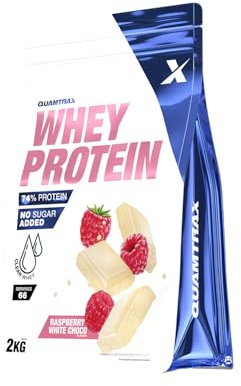 Quamtrax Nutrition - Whey Protein (Proteína de Suero de Leche) - 2 kg - Sabor Chocolate Blanco y Frambuesa - Alto contenido proteico, apoyo en el crecimiento muscular y energía