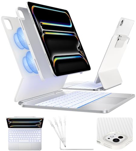 typecase Edge+ - Funda para teclado para iPad Pro de 13 pulgadas (M5/M4, 2025/2024), teclado plateado con retroiluminación de 11 colores, multimodo, funda trasera de fibra de carbono extraíble