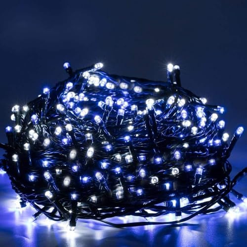 Quntis 40m 300 LED Lichterkette Außen Batterie Timer Blau&Weiß, IP44 8 Modi Outdoor Weihnachtsbeleuchtung für Tannenbaum Garten Balkon Terrasse, LED Weihnachtsdeko Innen für Zimmer Fenster Wand Party