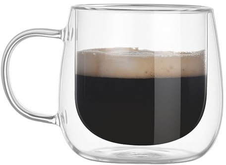 Tazza in vetro per bevande calde o fredde, capacità 250 ml, a doppia parete, elegante, per uso domestico, adatta al microonde