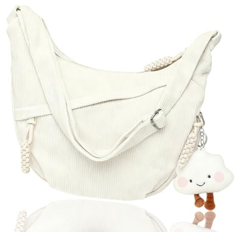 RhiVrillion Crossbody Bag Damen Umhängetasche, Cord Tasche Casual Schultertasche Moon Bag Halbmond Tasche mit verstellbarer Schultergurt, Arbeit, Reisen, Alltag