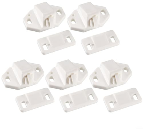 Fauhapyway Lot de 5 loquets de porte en plastique ABS à ressort pour meubles, armoires et placards Blanc