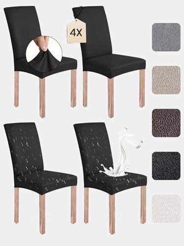 Dmyifan Stuhlhussen 4er Set Schwarz PU Leder – Elastische & wasserdichte Stuhlbezüge, Waschbar & Abnehmbar – Universell für Esszimmer, Küche, Restaurant, Hotel & Hochzeit