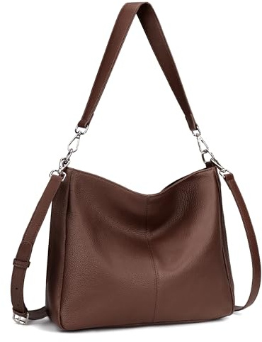 befen Damen Handtasche Echtleder Henkeltasche Shopper Tasche, Weiches Hobo Umhängetasche Schultertasche Frauen Mittelgroße mit 2 Schultergurten - Einfache Klassische Elegante Kaffee