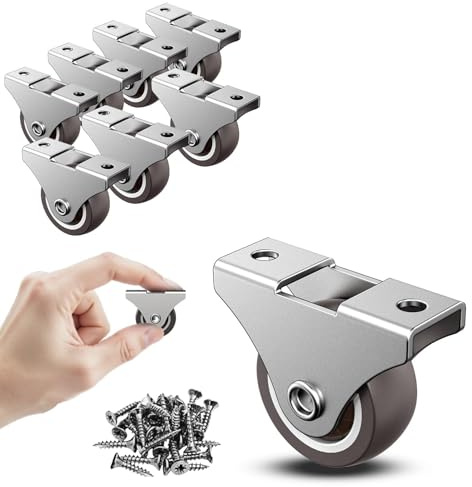 1.25 Inch Fixed Caster Wheels Low Profile Rubber Casters for Furniture Drawer Storage Bin Silver 8PCS