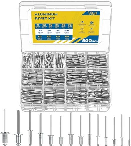 Vibit 500 Pcs Pop Rivets Assortment Kit, 14 SAE Sizes Aluminum Rivets, 3/32, 1/8, 5/32, 3/16, 1/4 Rivet Kit, Assorted Blind Rivets for Metal, DIY, Automotive & Home Repair
