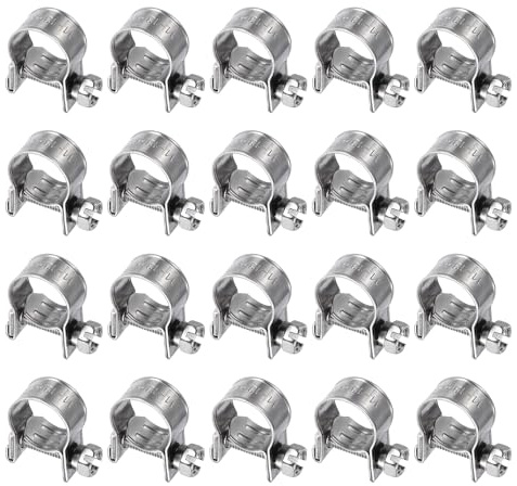 sourcing map 20pcs Fuel Injection Hose Clamp 11-13mm Adjustable 304 Stainless Steel Mini Gas Line Hose Clamp for Automotive Agriculture Plumbing Diesel Petrol Pipe