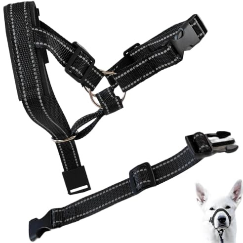 Black Reflective Dogs Head Halter - Soft Padded Collar for Dogs, Adjustable Dog Headcollar Easy Control Anti Pull Lead for Small Medium Dog