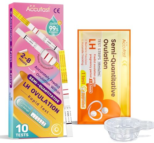 Accufast Ovulation Test Strips, 10 Count LH Rapid Test, 5–65 MIU/mL Semi-Quantitative Detection with Easy Read Color Chart, Ovulation Predictor for Conceiving