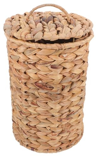 Corbeille à Papier en Rotin avec Couvercle, Petite Poubelle Tressée | Panier Osier avec Couvercle, Poubelle de Salle de Bain Rustique, Poubelle de Bureau
