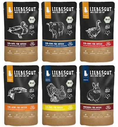 Liebesgut Nourriture bio pour chat adulte et sensible 12 x 100 g