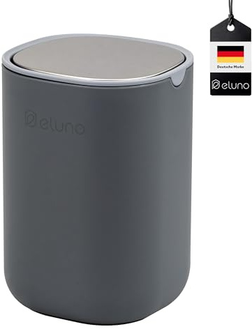 eluno Kosmetikeimer EDOLO mit Schwingdeckel und 1,5 Liter Fassungsvermögen, Schwingdeckeleimer ideal für den kleinen Abfall im Bad oder als Tischabfalleimer in der Küche, aus Kunststoff (Grau)