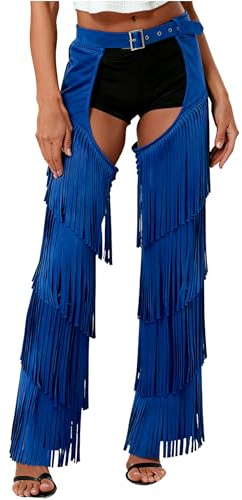 FEESHOW Mens Womens Cowgirl Cowboy Chaps Pants Fancy Dress Hollow Out Trouser for Halloween Party