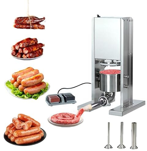 Electric Sausage Stuffer, 1000N Push Rod Force, 2L Stainless Steel Sausage Filler with 3 Stuffing Tubes & Foot Pedal Controller, for Home Restaurants Bakeries