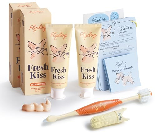Flydog Kit Dental Enzimático Perros Cepillo 360° 2x85g Sabor Cacahuete